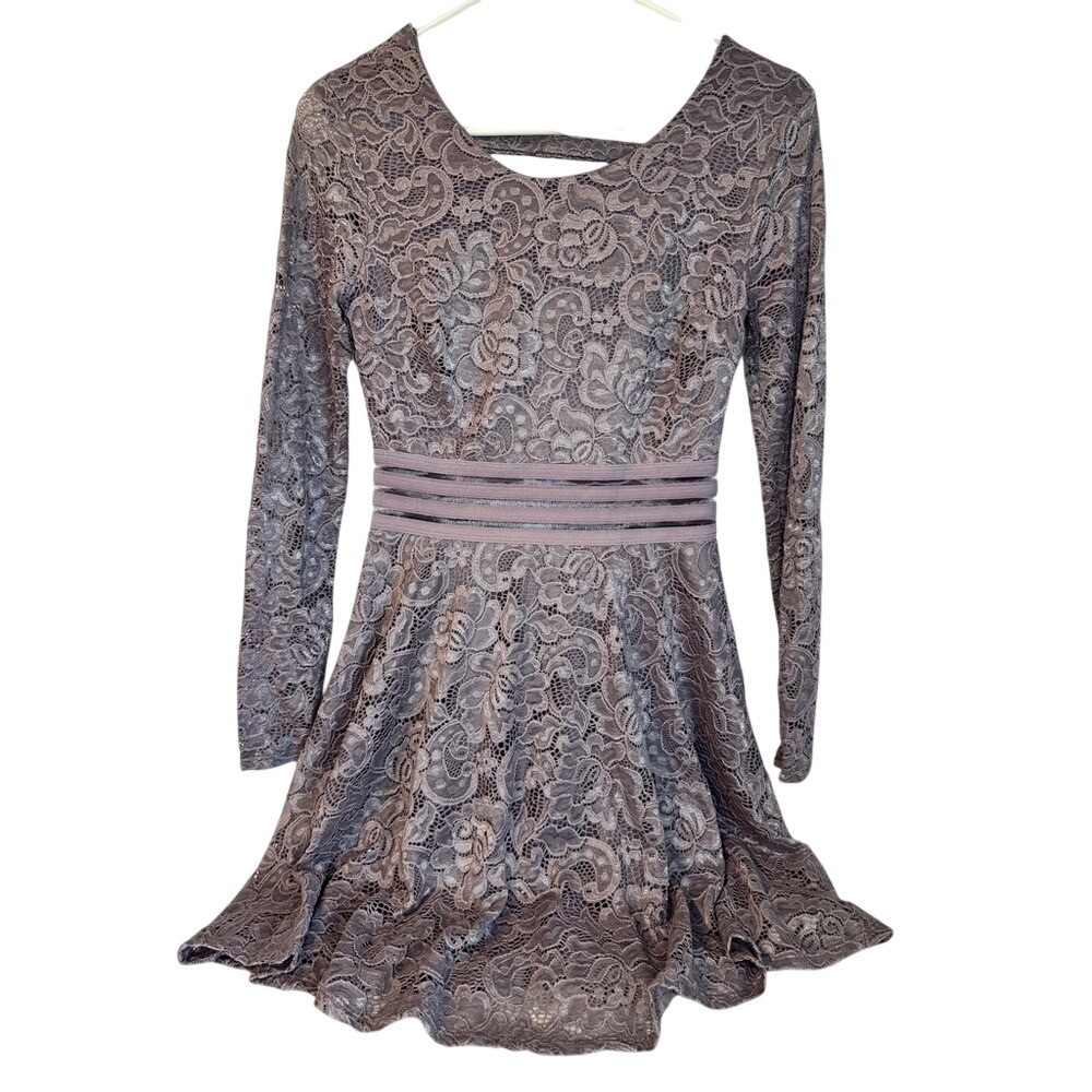 Jodi Kristopher Purple Lace Mesh Formal Dress Juniors Size 3